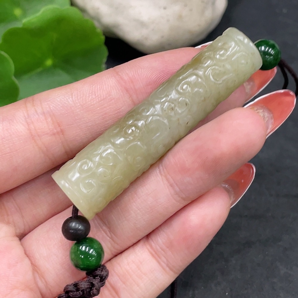 H34979326 Hetian Jade Pendant, Antique Style 55.2, Total Weight Approx. [Including String] 21.3g