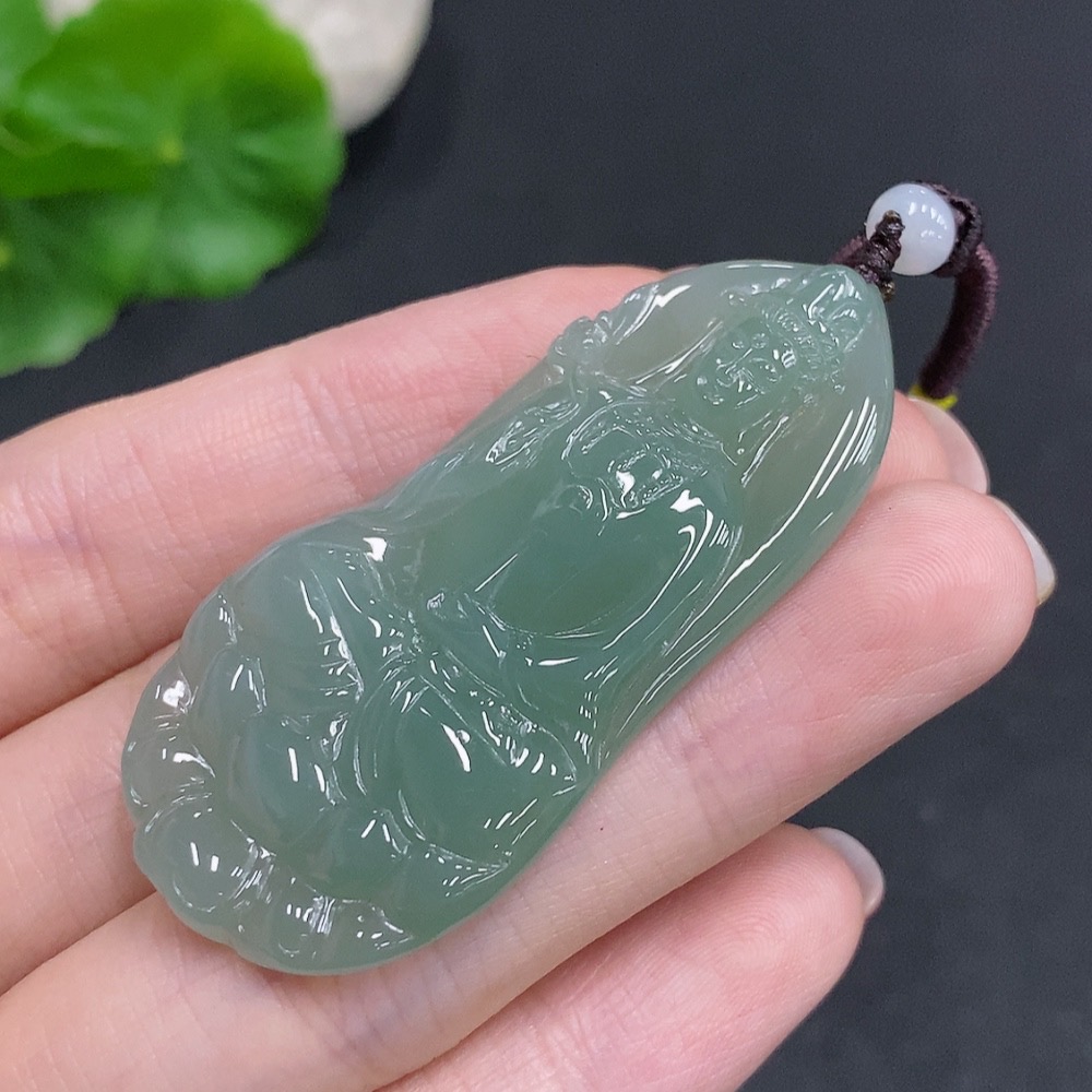 F34060346 Jadeite Guanyin Pendant Total Weight Approx. 17.8g (including rope weight)