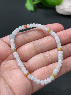 F33935246 Jadeite Bracelet Approximately 4.3mm Beads Total Weight About 6.5g Color Origin Undetermined (Yellow)