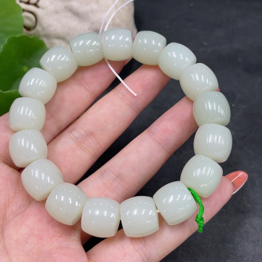 H34980440 Hetian Jade Bracelet, Approx. 12.7mm Beads, Total Weight Approx. 64.3g