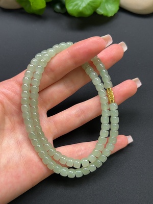 H41917437 和田玉珠链 非金 卡6mm 总重约30.5g