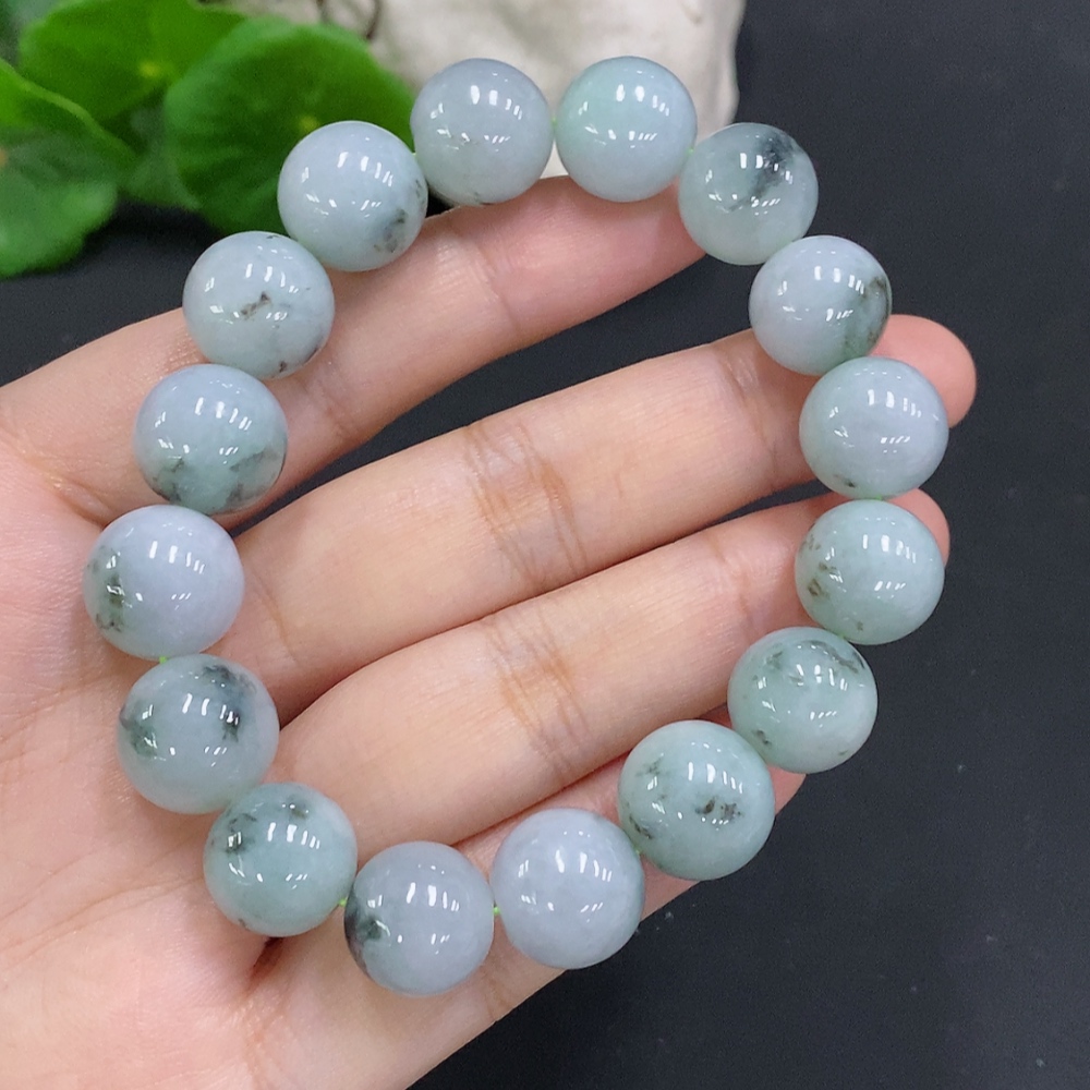 F34000915 Jadeite Bead Necklace Approx. 12.5mm Total Weight Approx. 61.6g (Including Other Mineral Components)