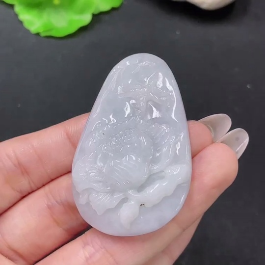 F35138069 Jadeite Pendant Flower Blossom and Wealth Total Weight Approx. 36.6g