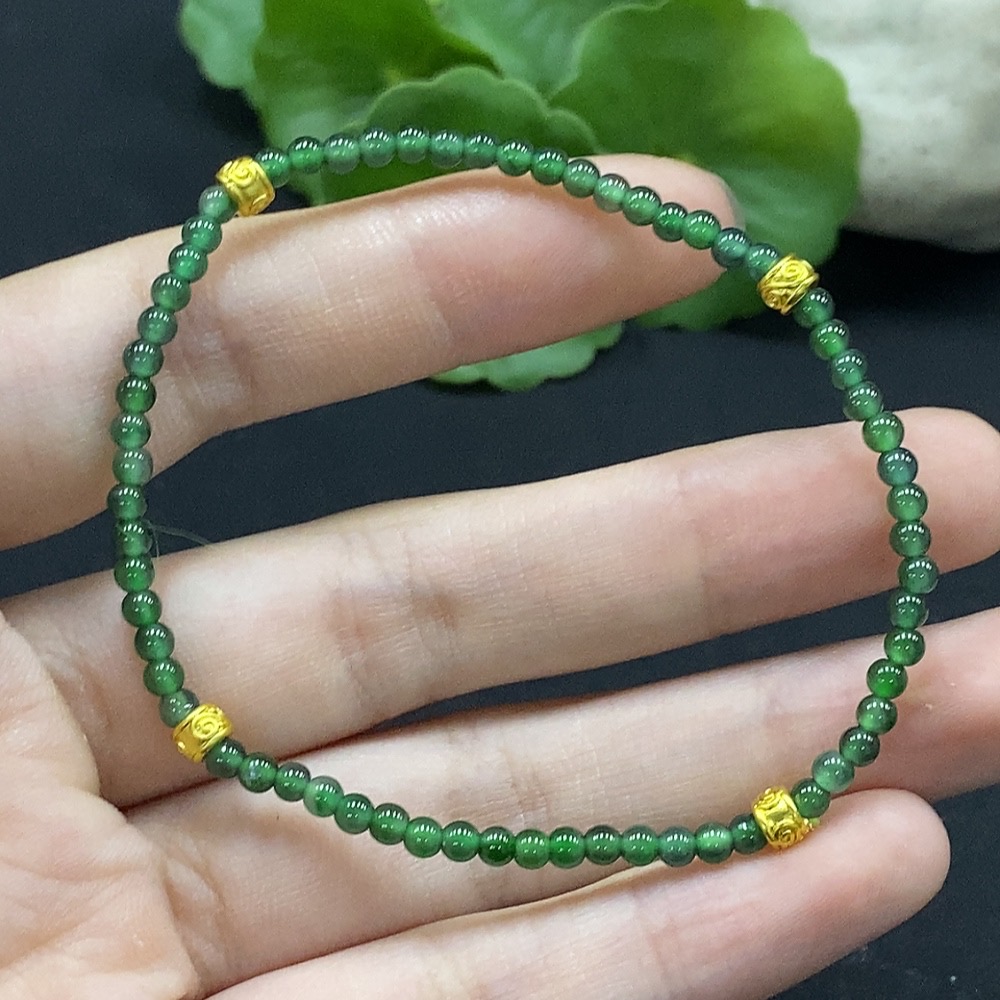 F34996627 Jadeite Beaded Bracelet Approx. 3mm Beads Non-Gold-Inlaid Total Weight Approx. 3.5g