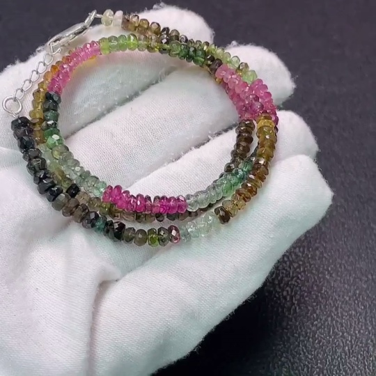 C34039279 Tourmaline Bead Necklace with Other Mineral Components, Visible Organic Matter, Non-Metal, Total Weight Approximately 12.4g, Bead Size About 3.8mm