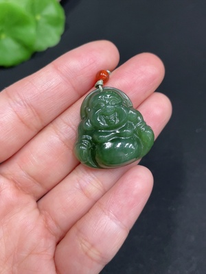 H34037751 Hetian Jade Jasper Pendant - Buddha Figure - Total Weight (with rope): 8.5g