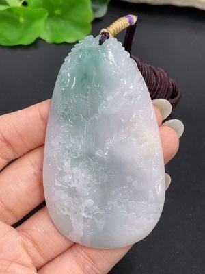 F41950156 翡翠挂件 山水 含绳货品总重约47.21g