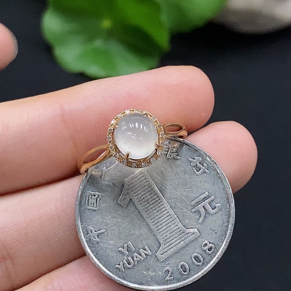 F35114974 Jadeite inlaid ring size 13 18K gold total weight about 1.3g (with diamond accents)