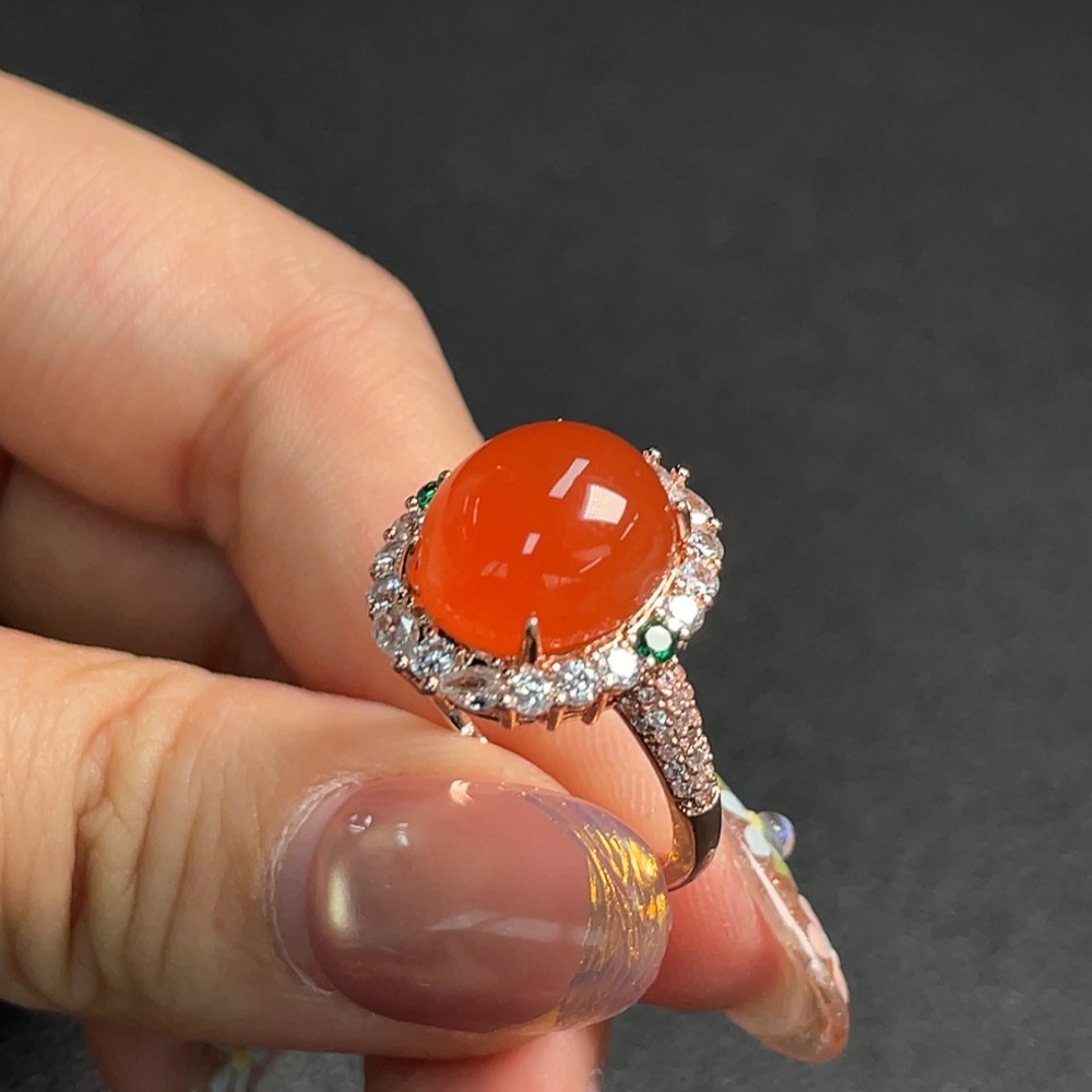 C28222809 Red Agate Inlaid Ring (Non-Gold Setting, Adjustable, Total Weight Approx. 5.02g)