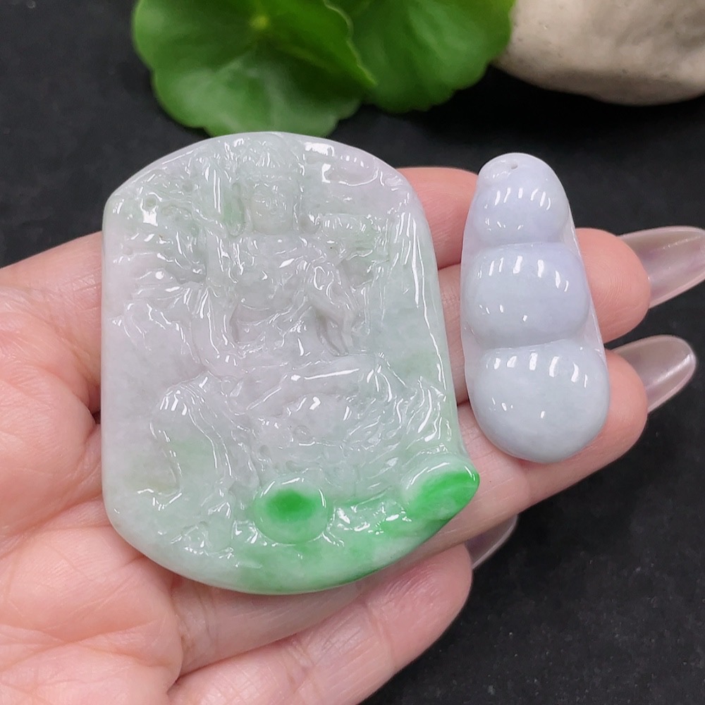 F34069681 Jadeite Manjushri/Lucky Bean Pendant