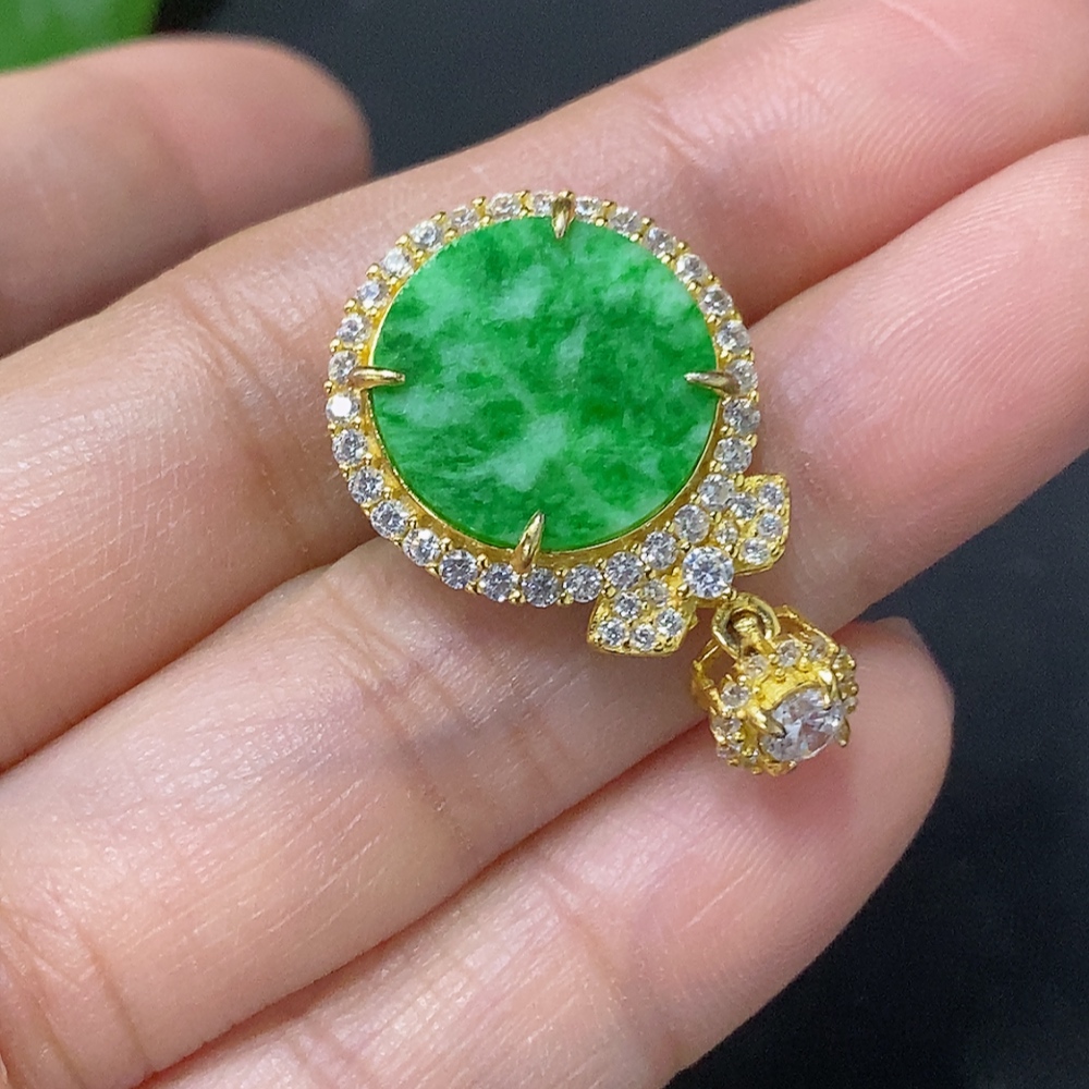 F35089160 Jadeite Inlaid Plain Pendant Non-Gold Total Weight Approx. 2.42g with Other Mineral Components