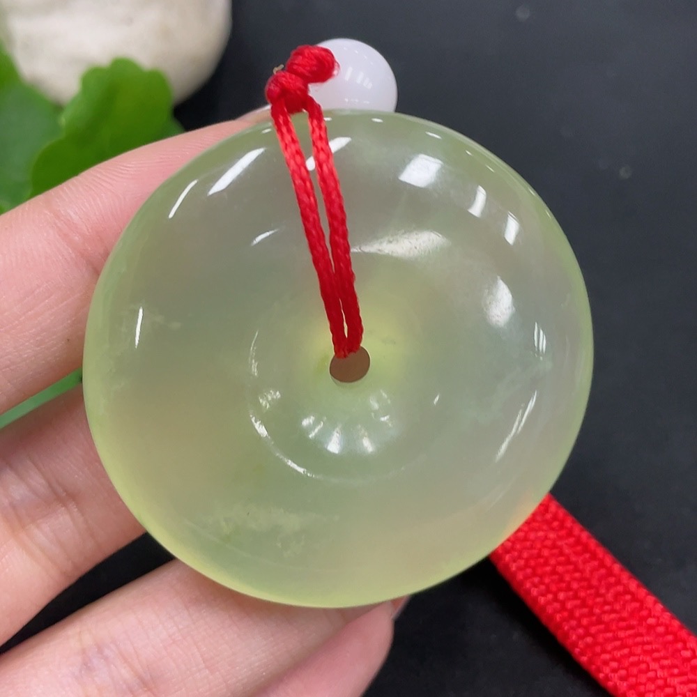 H34053664 Xiuyu (Serpentine Jade) Handheld Piece - Peace Buckle with Beads (Not Hetian Jade), Total Weight Approx. 54g (Including Cord)