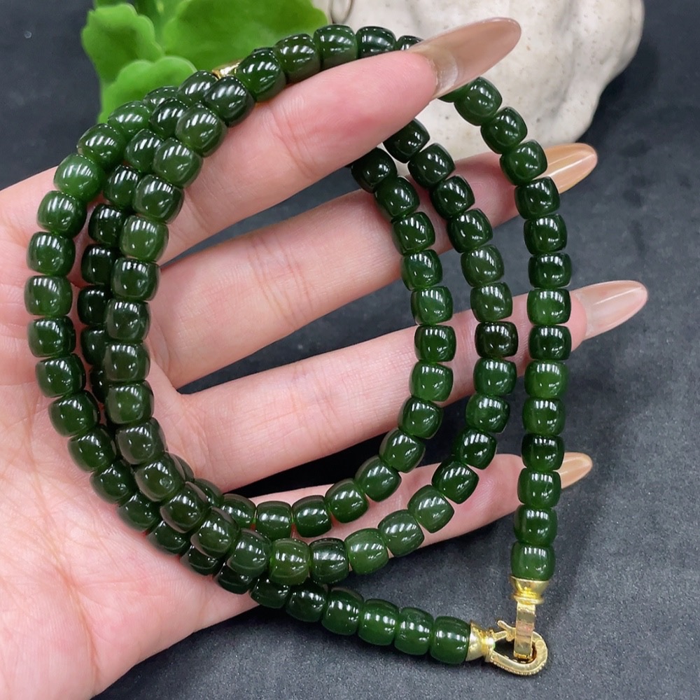 H32778114 Hetian Jade Bead Necklace Approx. 6.7mm Total Weight Approx. 63.2g
