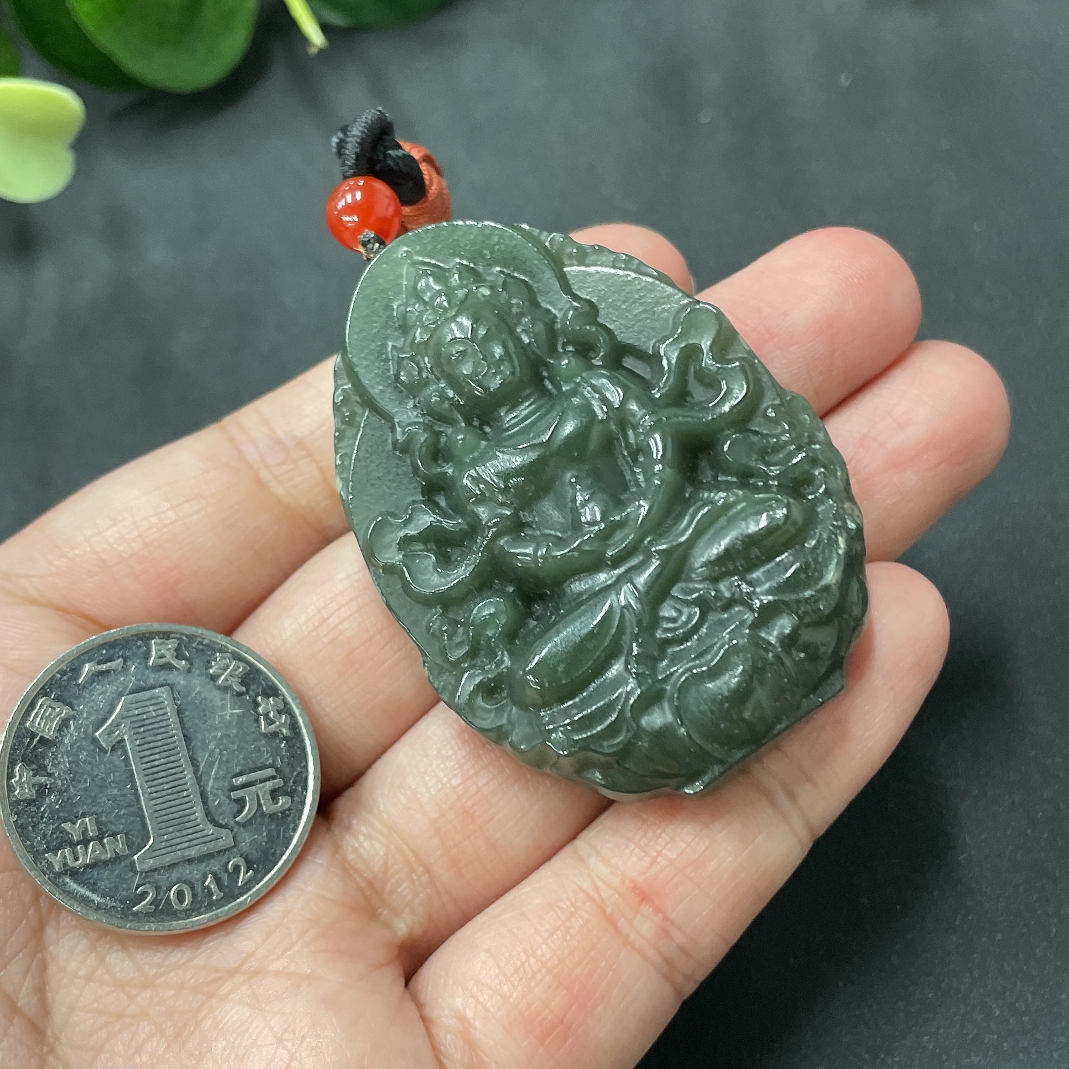 H10001235 Hetian Jade Guanyin Pendant Total Weight 39g (including rope weight)