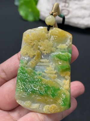 F33936206 Jadeite landscape pendant, total weight approximately 28.19g, color origin undetermined