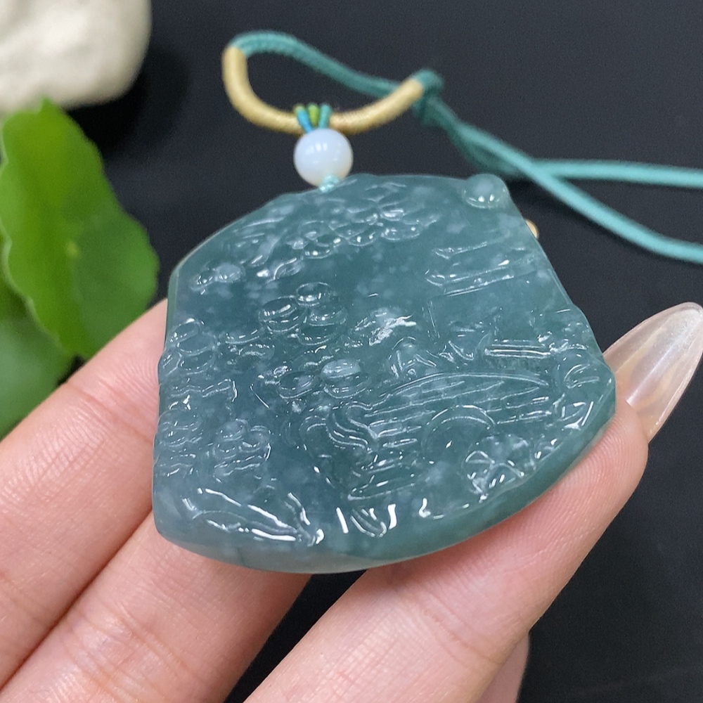 F30455916 JadeitePendant Landscape with Beads Non-Grade A Total Weight Approx. 29g