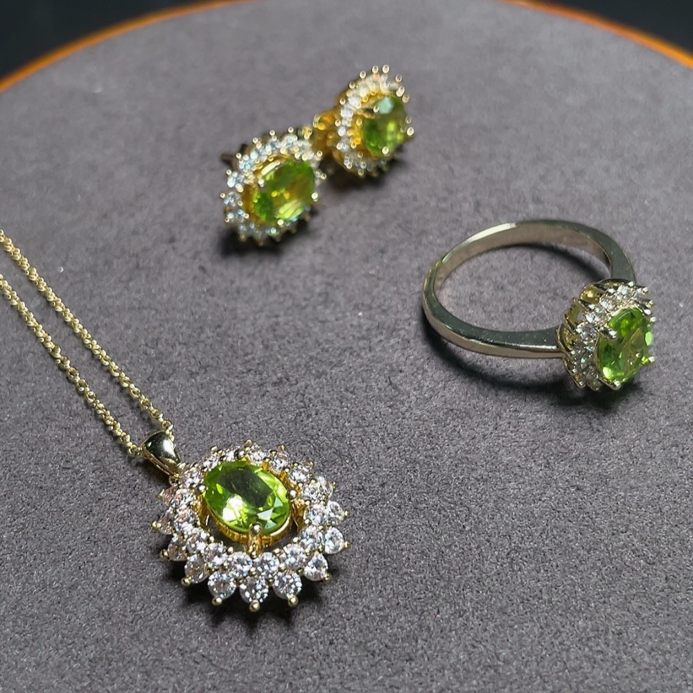 C33842803 Peridot Necklace + Ring + Earrings Non-Gold Adjustable Total Weight Approx. 9g Wholesale Lot