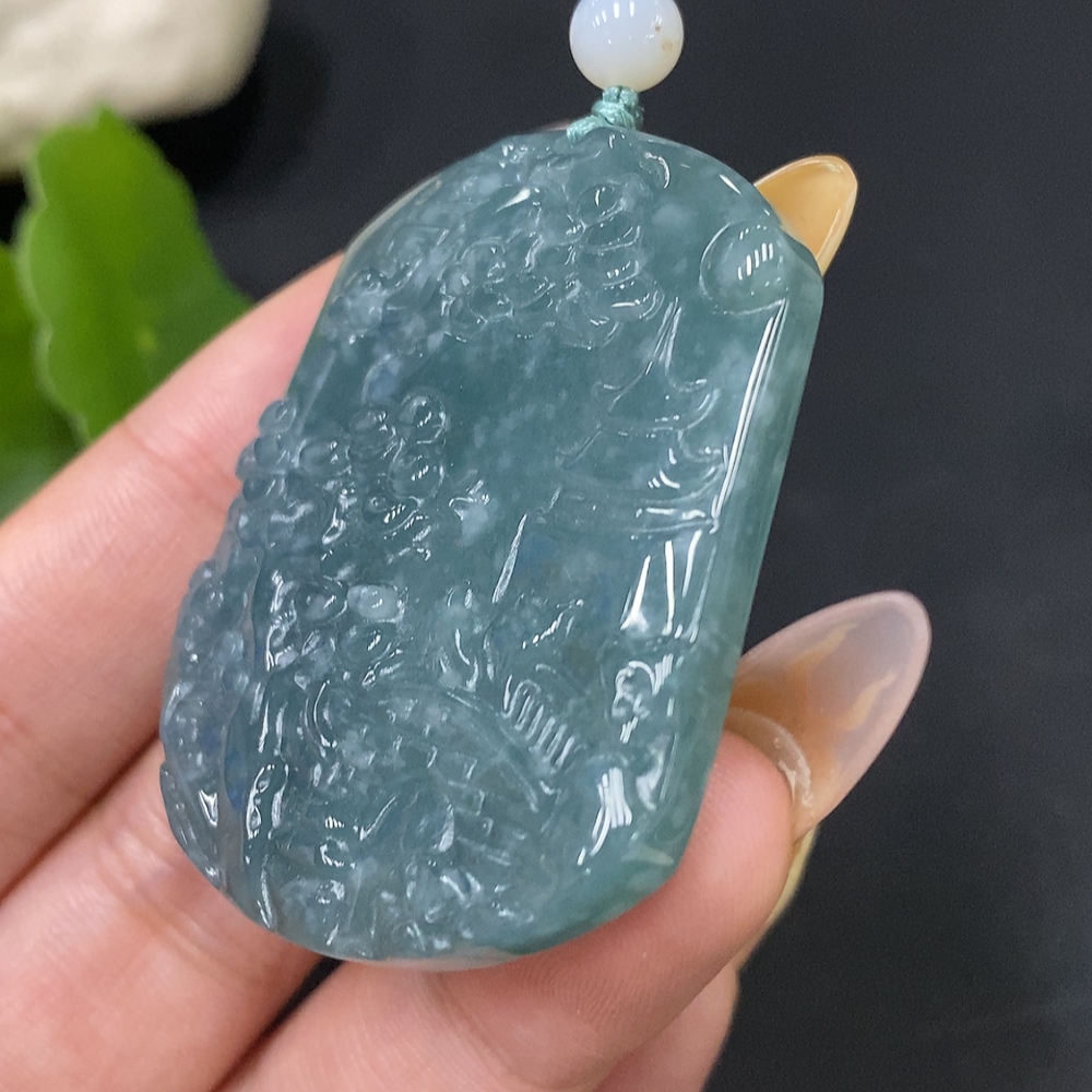 F30455916 JadeitePendant Landscape with Beads Non-Grade A Total Weight Approx. 29g