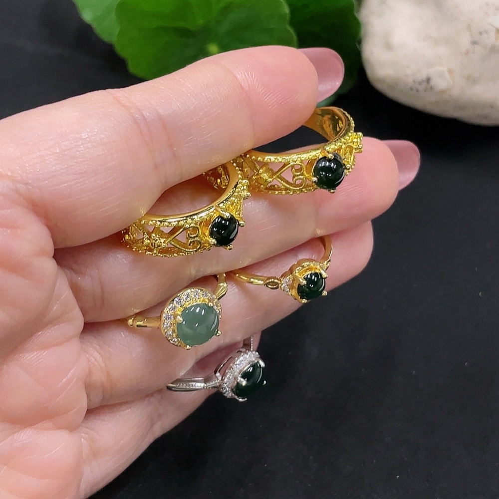 F34982893 Jadeite Inlaid Ring Sell as a Lot (Non-Gold Inlaid) (Adjustable)