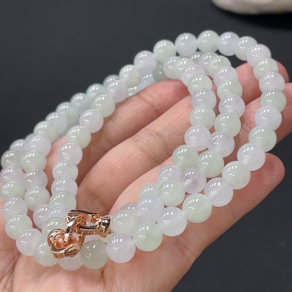 F28196302 Jadeite Bead Necklace Approx. 6.8mm Total Weight Approx. 53.19g Non-Gold Clasp