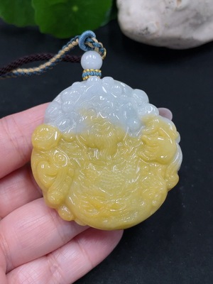 F35082311 Jadeite God of Wealth Pendant Total Weight Approx. 48.5g (Including Rope Weight)