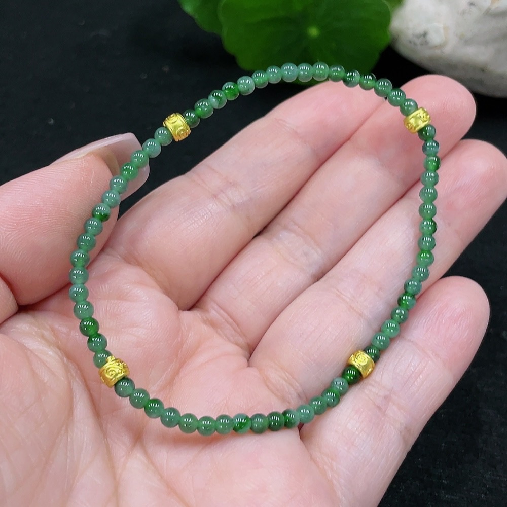 F33827650 Jadeite Beads Bracelet Approx. 3mm Total Weight Approx. 3.5g (Non-Gold Inlaid)