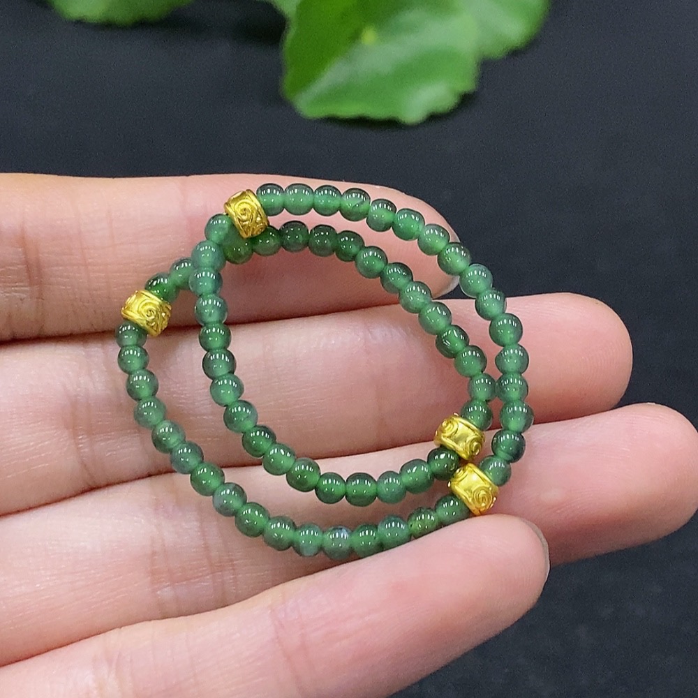 F33896227 Jadeite Bracelet Approx. 3mm Beads Total Weight Approx. 3.54g Non-Gold Inlaid