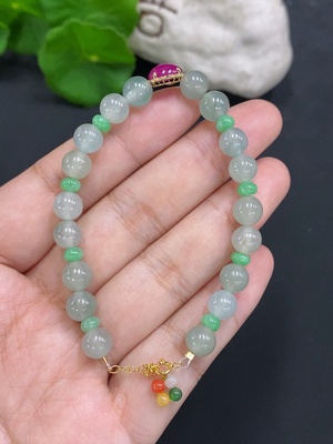 F31622252 JadeiteBead Necklace, approx. 6.7mm (18K Gold), total weight approx. 12.5g (color origin undetermined) (matching beads not Grade A)