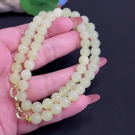 H35100344 Hetian Jade Bead Necklace, approx. 7.9 mm, total weight approx. 43.2g, non-gold