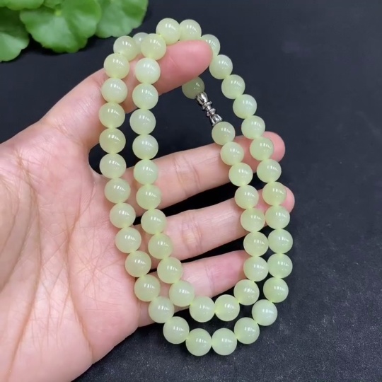 H33878358 Hetian Jade Bead Necklace Approx. 7.8mm Beads Total Weight Approx. 43.8g