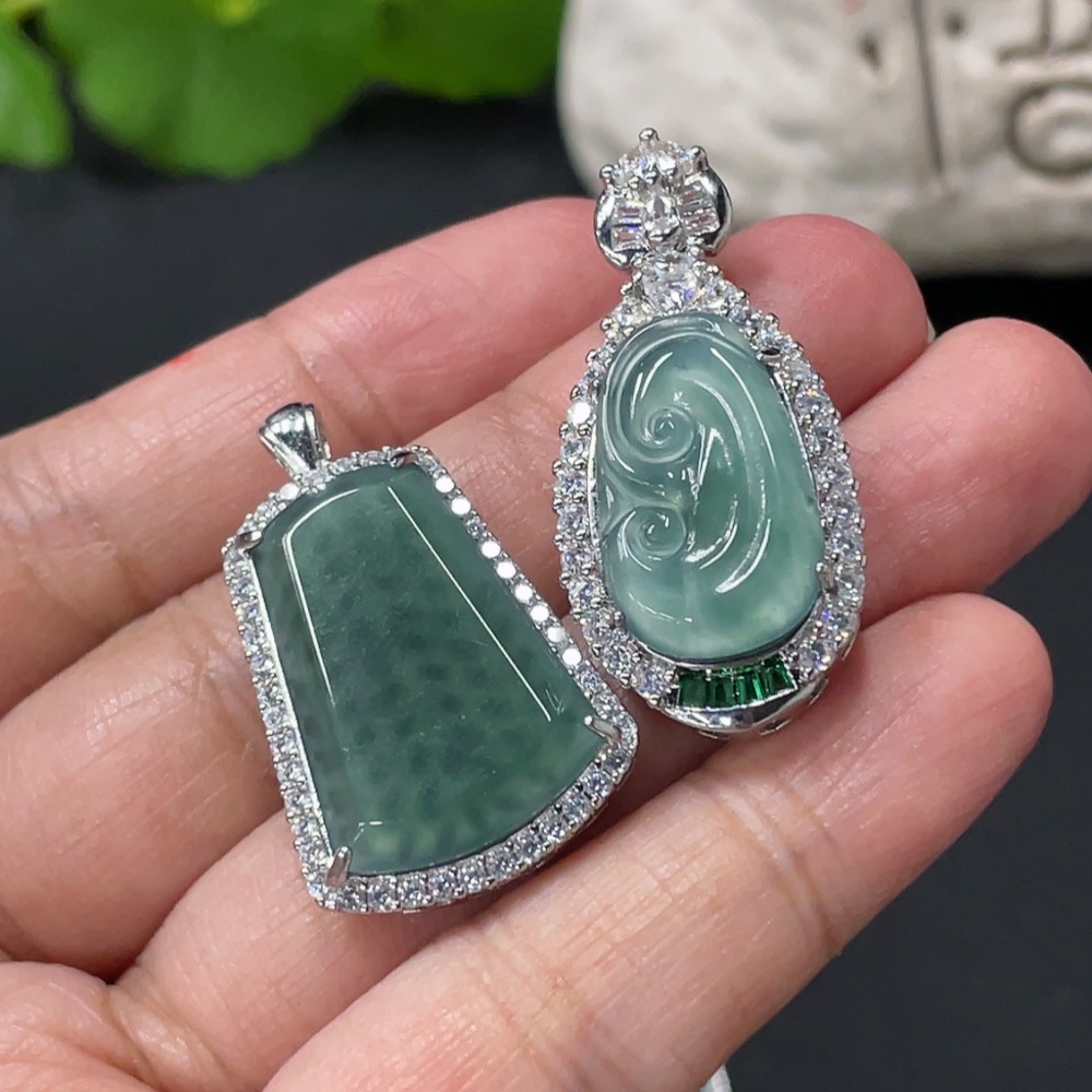 F31610109 Jadeite Inlaid Pendant Plain Pendant Ruyi Non-Gold Inlaid