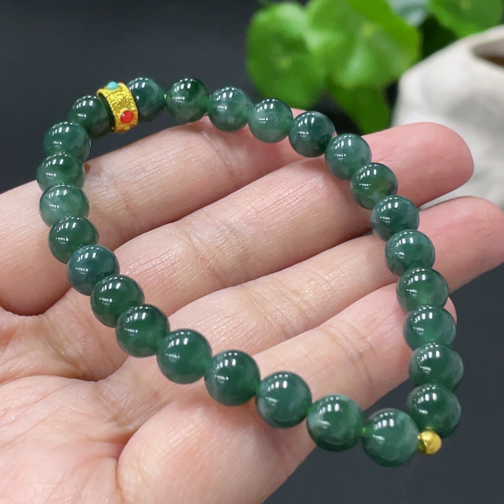 F34071184 Jadeite Bracelet Card 6.8mm approx. Total weight about 14.87g Beads Au97% Rest non-gold