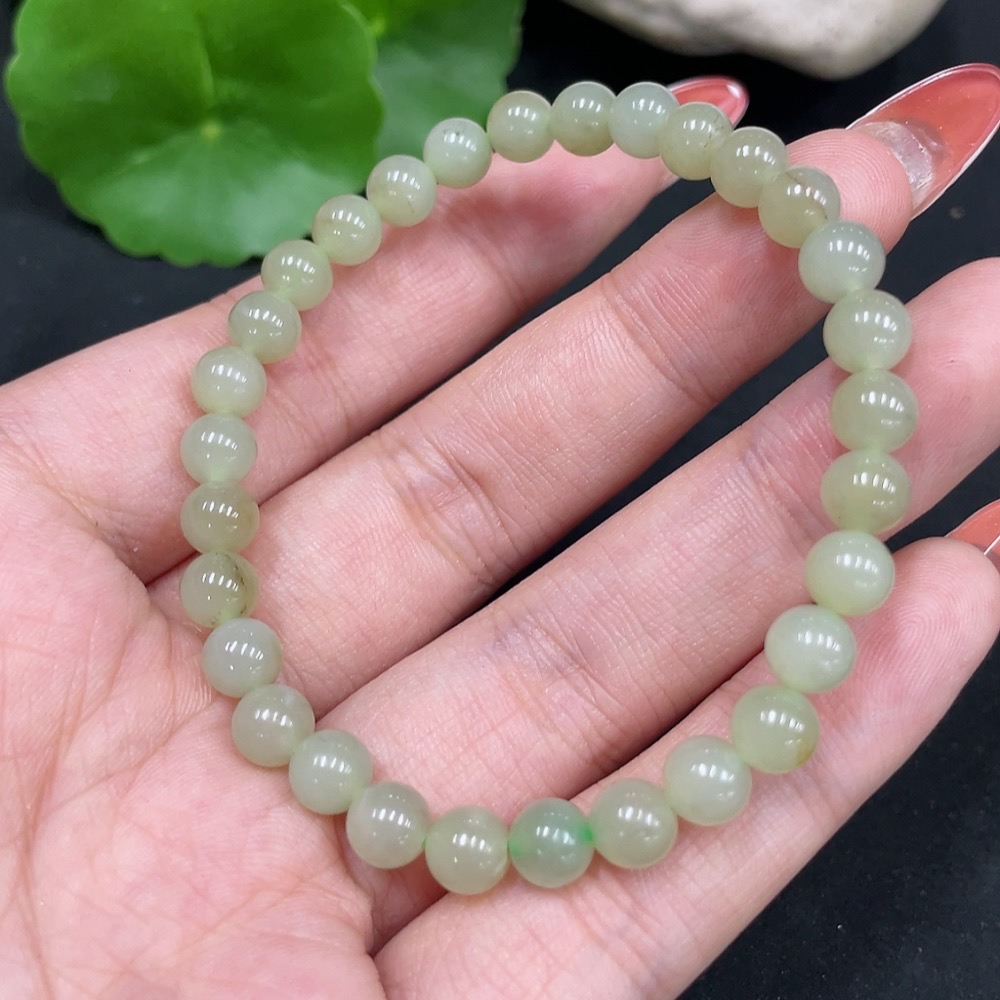 H34017618 Hetian Jade Beaded Bracelet, Approx. 6mm, Total Weight About 10.1g