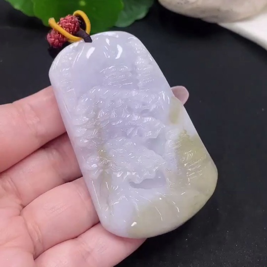 F34013379 Jadeite Landscape Pendant with a total weight of approximately 69.3 grams (including rope weight)