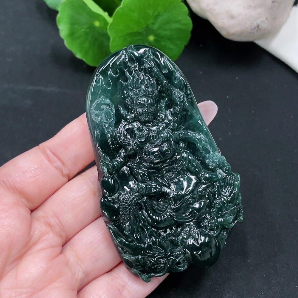 F34013854 Jadeite Fudo Myoo Statue with Base, Total Weight Approx. 61.37g