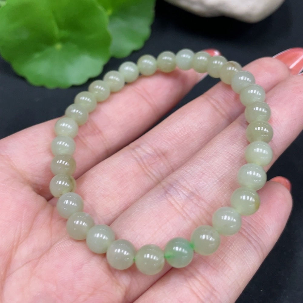 H34017618 Hetian Jade Beaded Bracelet, Approx. 6mm, Total Weight About 10.1g