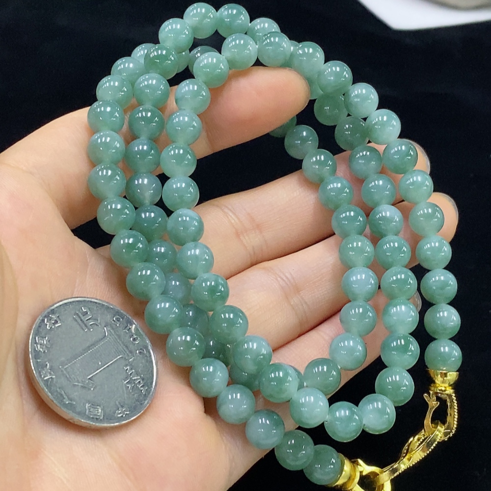 F32708117 Jadeite Bead Necklace Non-Gold Total Weight Approx. 58.6g Size About 7.3mm