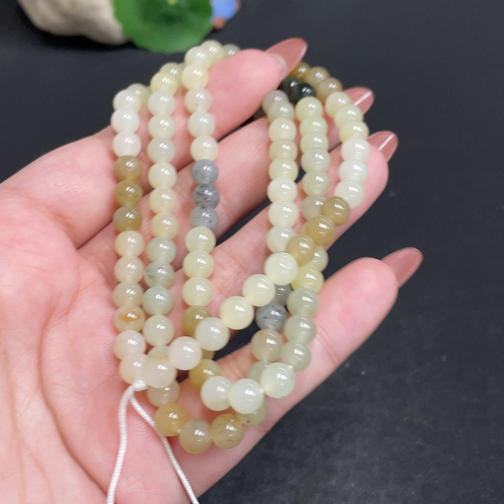 H34010349 Hetian Jade Bead Necklace, Approx. 5.9 mm, Total Weight About 36.8g
