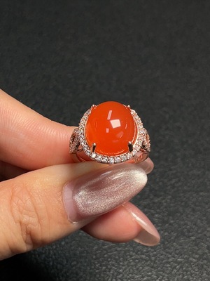 C30535682 South Red Agate Inlaid Ring Non-Gold Setting Adjustable Size Total Weight Approx. 5.50g