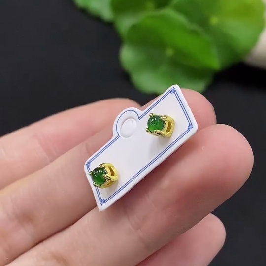 F34996123 Jadeite Cabochon Inlaid Earrings Non-Gold Inlaid Total Weight Approx.0.64g
