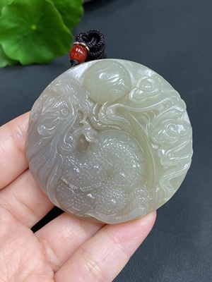 H16827761 Hetian Jade Pendant Dragon Plaque Gross Weight Approx. (with rope) 60.1g
