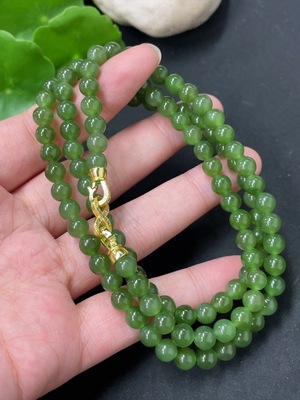H37461469 Hetian Jade Jasper Bead Necklace Non-Gold Bead Size Approx. 5.8mm Total Weight Approx. 38.9g