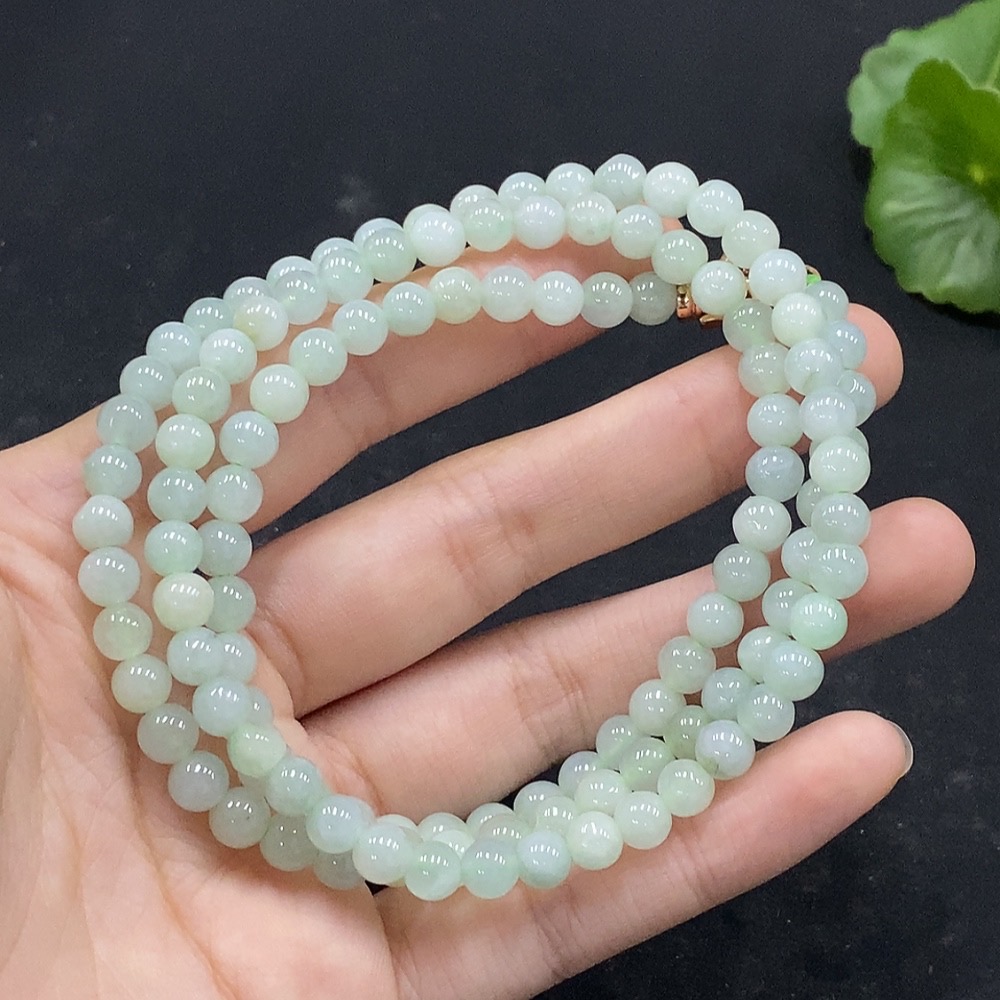 F35090095 Jadeite Bead Necklace Approx. 6mm Total Weight Approx. 38.37g Non-Gold Inlaid