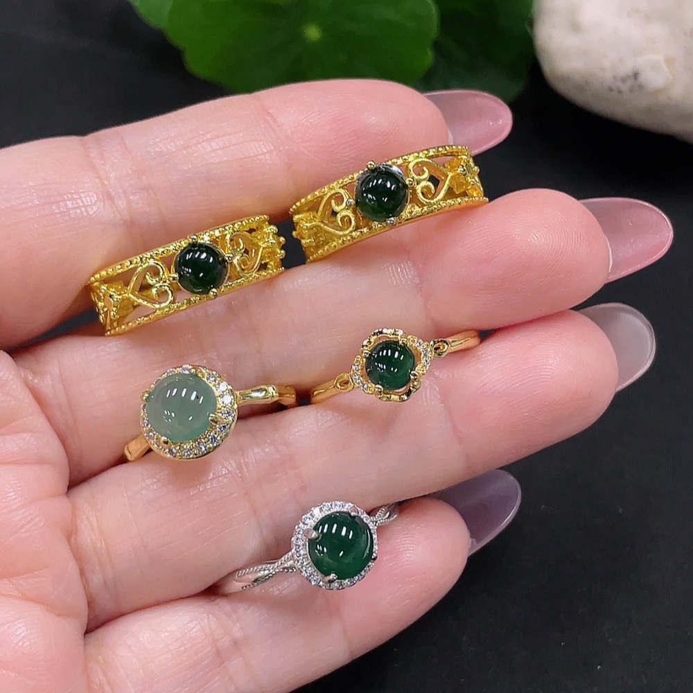 F34982893 Jadeite Inlaid Ring Sell as a Lot (Non-Gold Inlaid) (Adjustable)