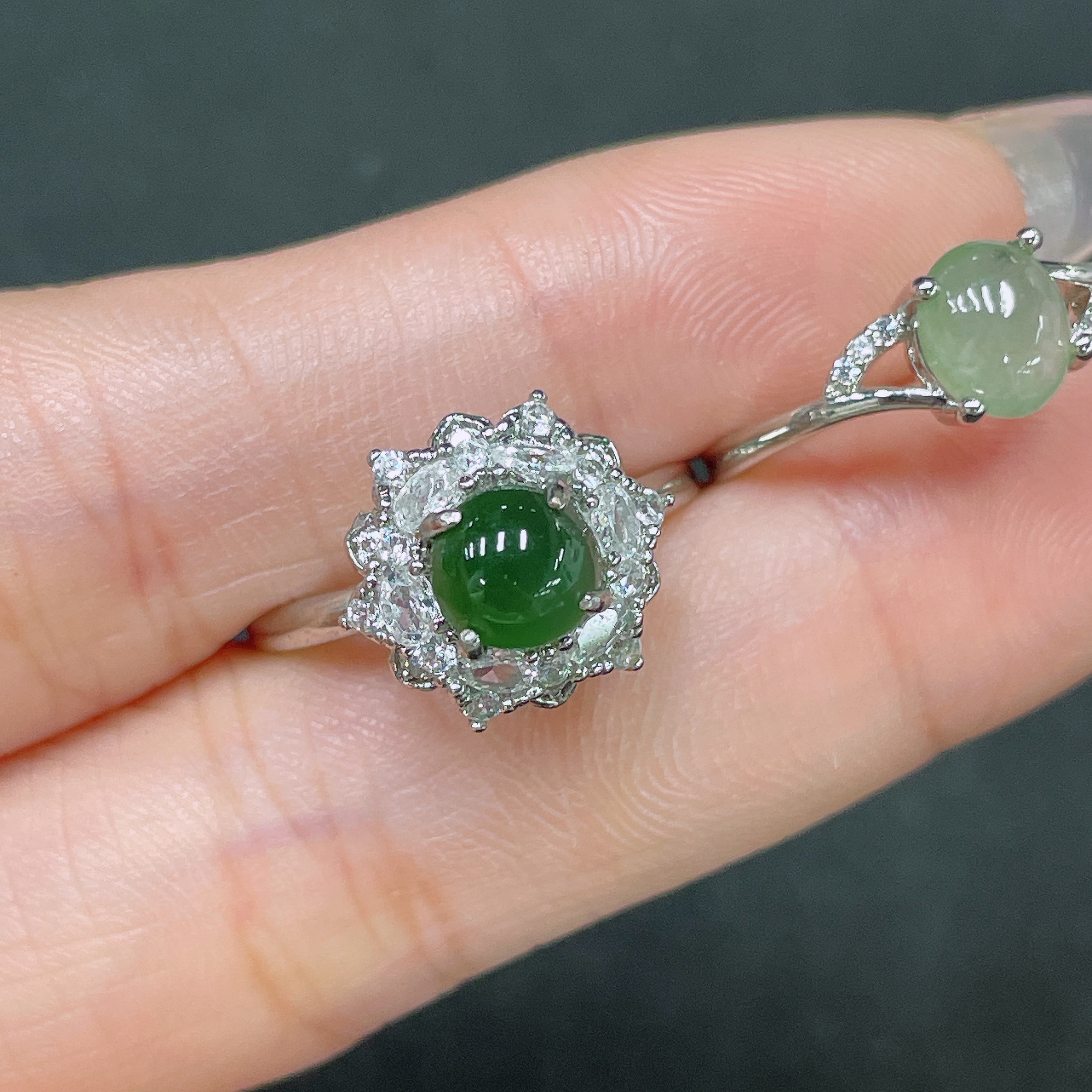 F34065218 Jadeite Inlaid Ring Non-Gold Adjustable Sell as a Lot