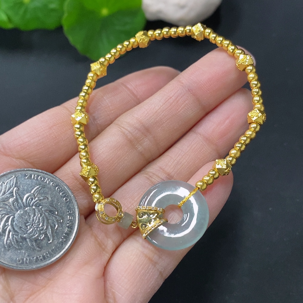 F26968038 Jadeite Inlaid Bracelet, 1 Inlaid Main Body 18k, Rest Au99%, Total Weight Approx. 3.38g