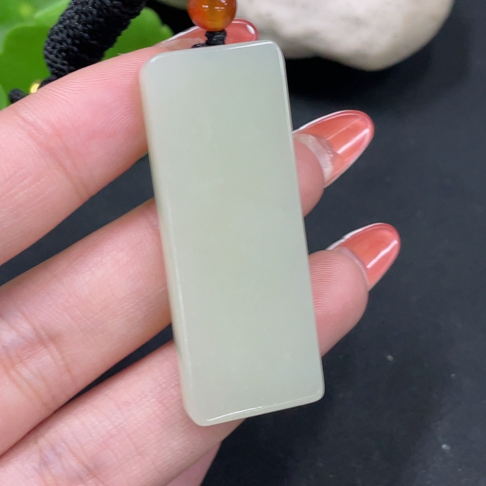 H34062016 Hetian Jade Pendant, Plain Pendant, with Non-Hetian Jade Beads, Total Weight Approximately (Including Cord) 18.6g