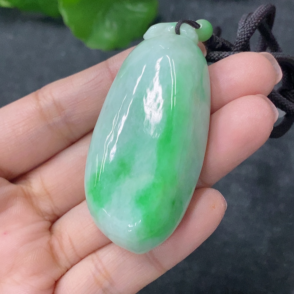 F34029985 Jadeite Pendant Fu Gua, Total Weight Approx. 43.69g Including Rope, With Non-A Beads