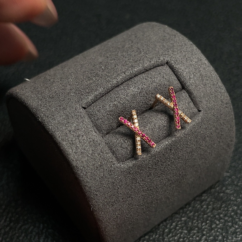 C30469500 Ruby Earrings Set in 18K Gold, Total Weight Approx. 0.63g, with Diamond Accents