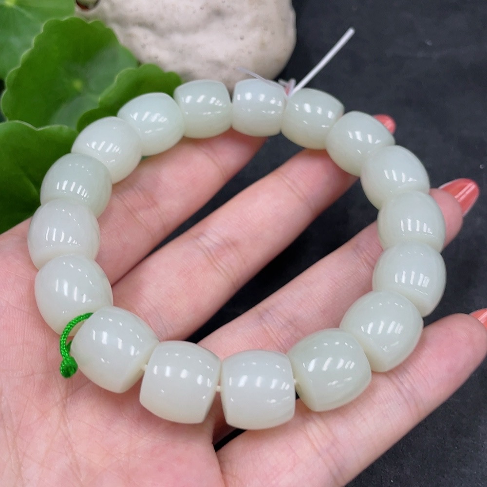 H34980440 Hetian Jade Bracelet, Approx. 12.7mm Beads, Total Weight Approx. 64.3g